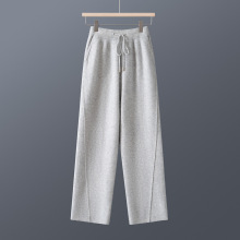 秋冬新款男士纯色针织裤子外穿休闲系带阔腿裤垂感宽松加厚运动裤