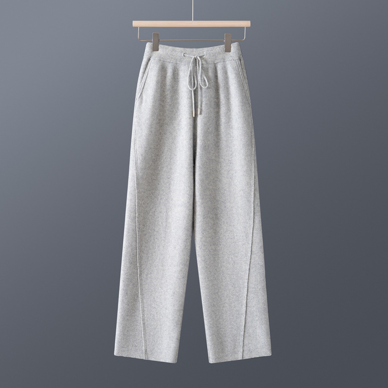 Autumn and Winter New Men's Solid Color Knit Pants Casual Lace-Up Wide-Leg Pants Drapey Loose Thickened Sweatpants