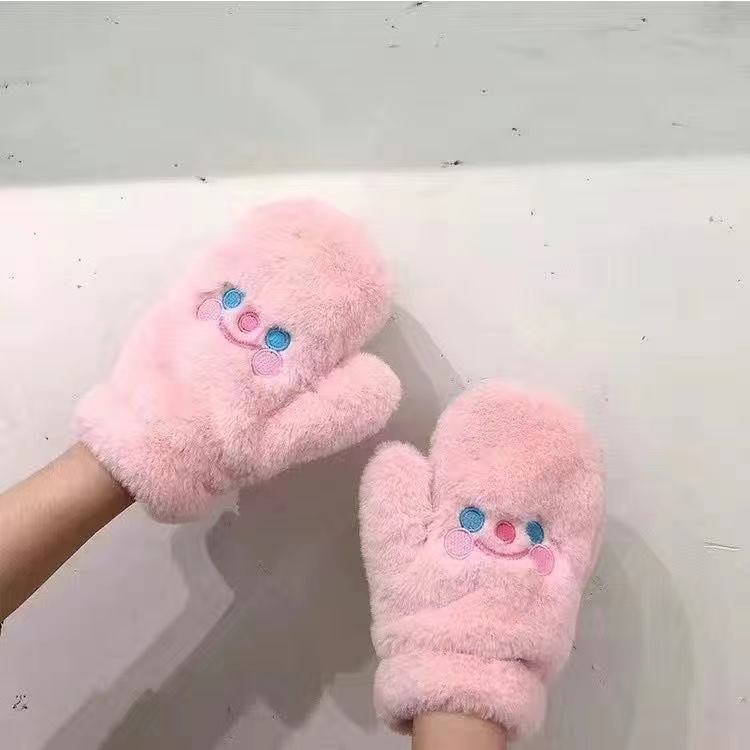 Estilo coreano chica lindo oso guantes de peluche invierno cálido forrado de lana engrosada estudiante lindo manoplas de dibujos animados