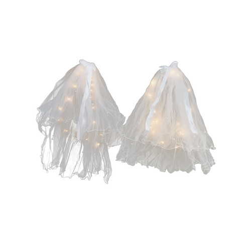 Children's Veil Night Market Luminous Bow Veil Bridal Hair Accessories Fairy Double Layer Ribbon Hair Accessories with Lights Headwear Wholesale