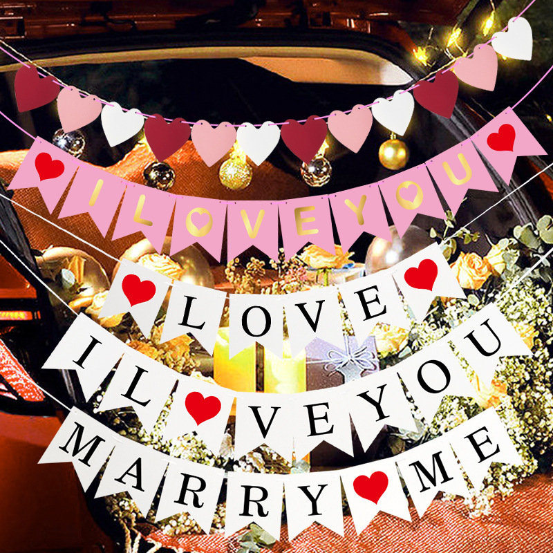 Día de San Valentín amor decoración de bandera I love you amor propuesta de boda bandera de decoración de baúl