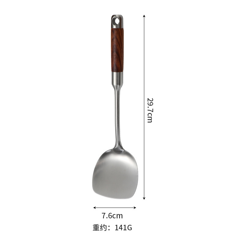 316 ステンレス鋼の小さなスパチュラミニザルキッチン家庭用火傷防止木製ハンドル寮屋外ショート調理鉄スプーン|undefined
