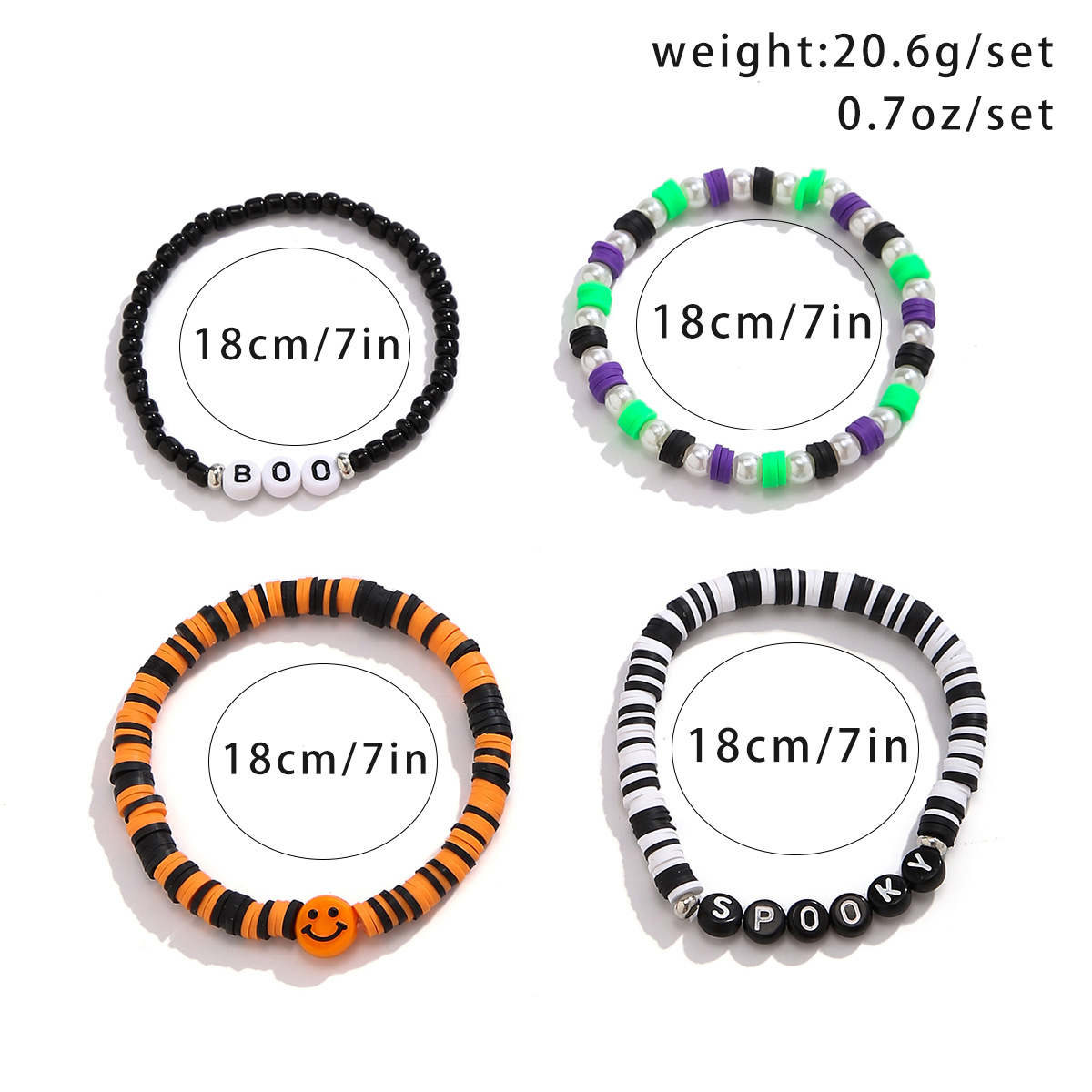 Bracelet de citrouille en perles d'Halloween, ensemble de bijoux de vacances en poterie souple, bracelet en dopamine élastique_voghion.com
