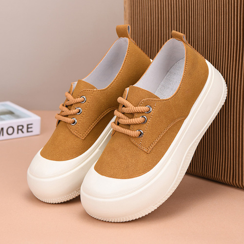 【4CM Height Increase】New Strap Women's Casual Shoes Thick Sole Round Toe Laced White Shoes Fashion Loafers
