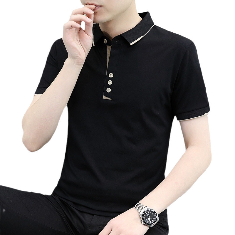 Camiseta de algodón de hombre de manga corta Polo 2024 verano nuevo color sólido con solapa casual versátil camiseta de negocios de manga corta