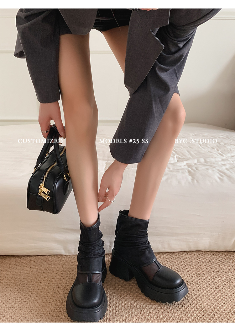 Boot lưới nữ cao gót 8cm đế dày phong cách Martin — Màu đen, Màu trắng chi tiết 22