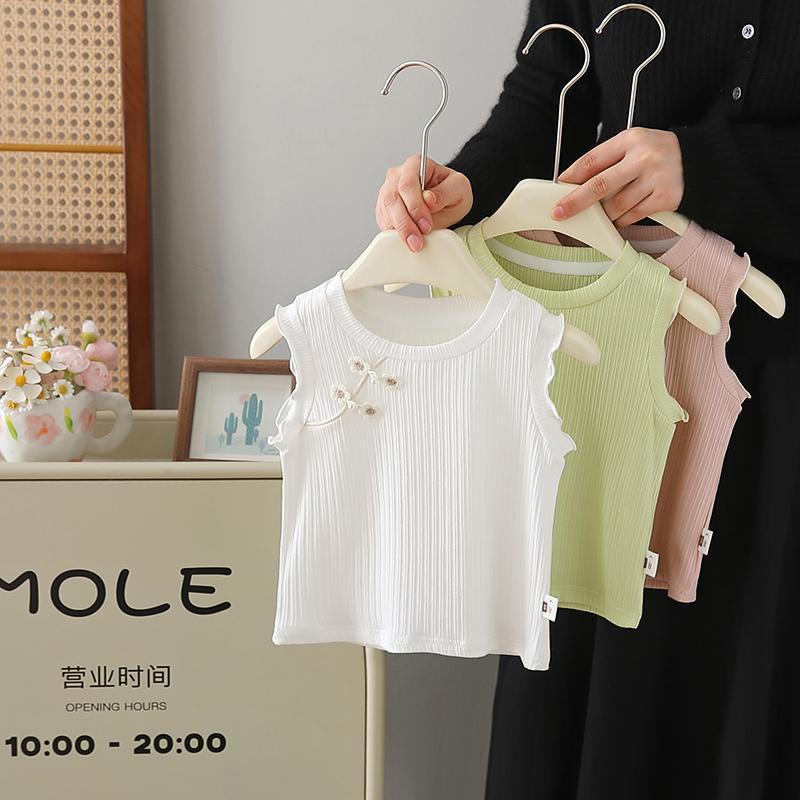 Girls Modal Ice Silk Vest Thin Summer New Children's Clothing Baby Girl New Chinese Style Sleeveless Top Trendy
