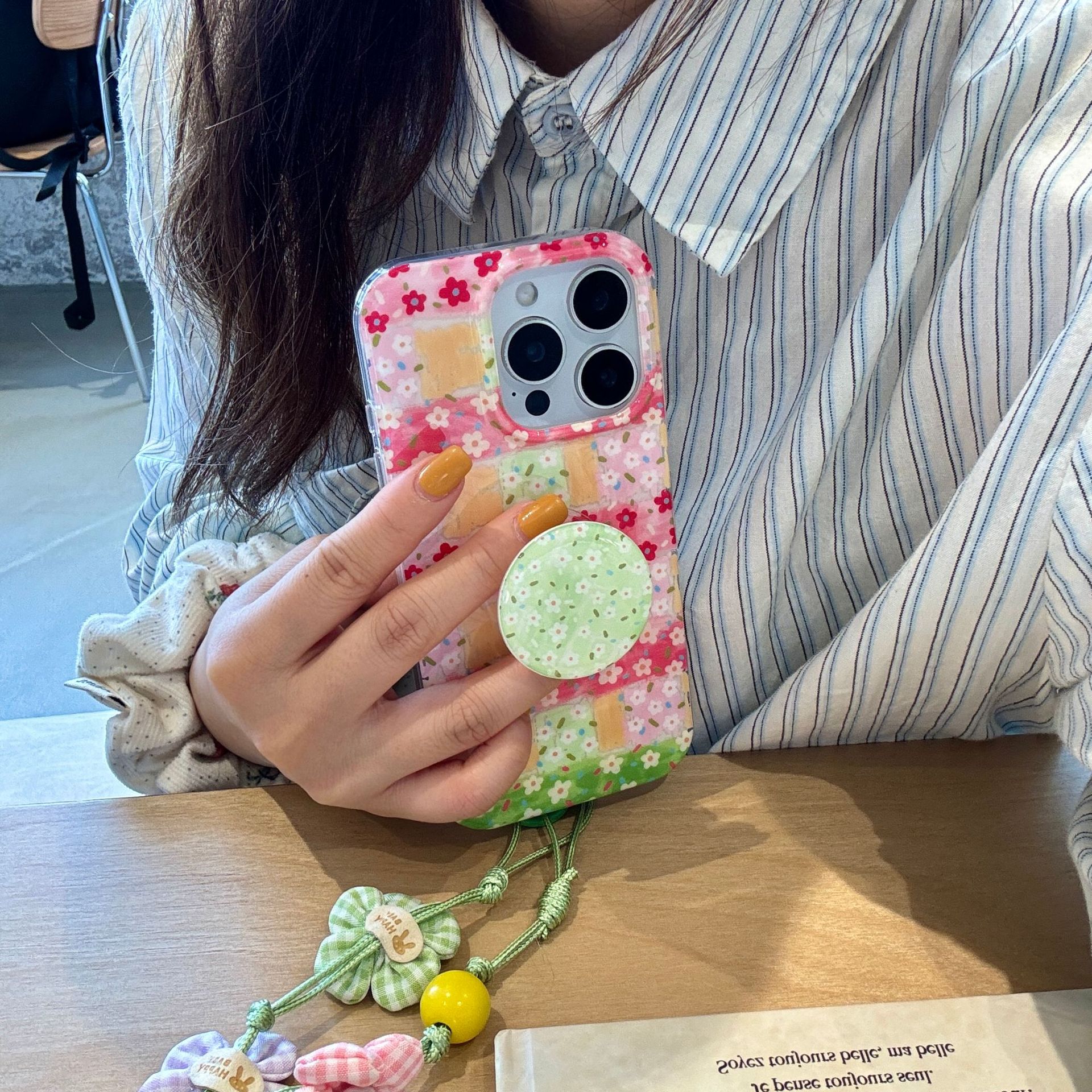 Pintura al óleo coreana empalme floral para Apple 15ProMax funda para teléfono móvil 16Pro cordón 14/13 Pareja 16PM