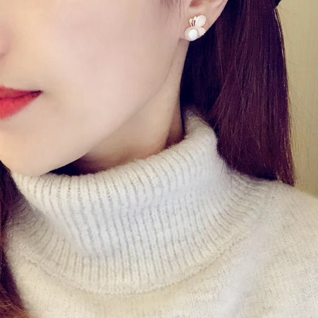 天然淡水真珍珠耳钉女s925银针百搭个性高级感设计