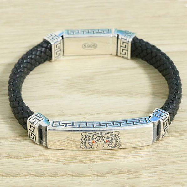 New s925 Sterling Silver Jewelry Thai Silver Personality Trend Tiger Men Retro Fashion Bracelet Trendy Fashion Leather Bracelet