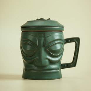 Sanxingdui Mask Tea Separation Cup with Lid Ceramic Master Cup Tea Cup Accompanying Gift Tea Cup Filter Logo