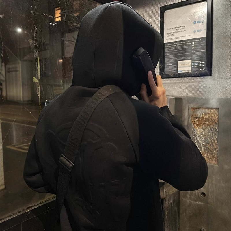 SYNAWORLD NEOPRENE HOOD BLACK バックエンボスブラックフードジャケット メンズ トレンドジャケット|undefined