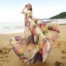 2023雪紡連衣裙長袖夏季歐美外貿裙子亞馬遜女裝海邊度假沙灘裙女
