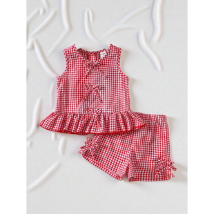 U 30349 Red Plaid Girls' Two-piece Set �tɫ����Ůͯ���b