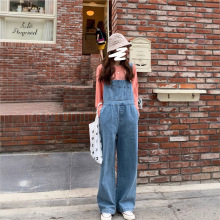 秋季2025年新款裤子韩版宽松直筒牛仔裤女高腰显瘦阔腿裤背带裤潮