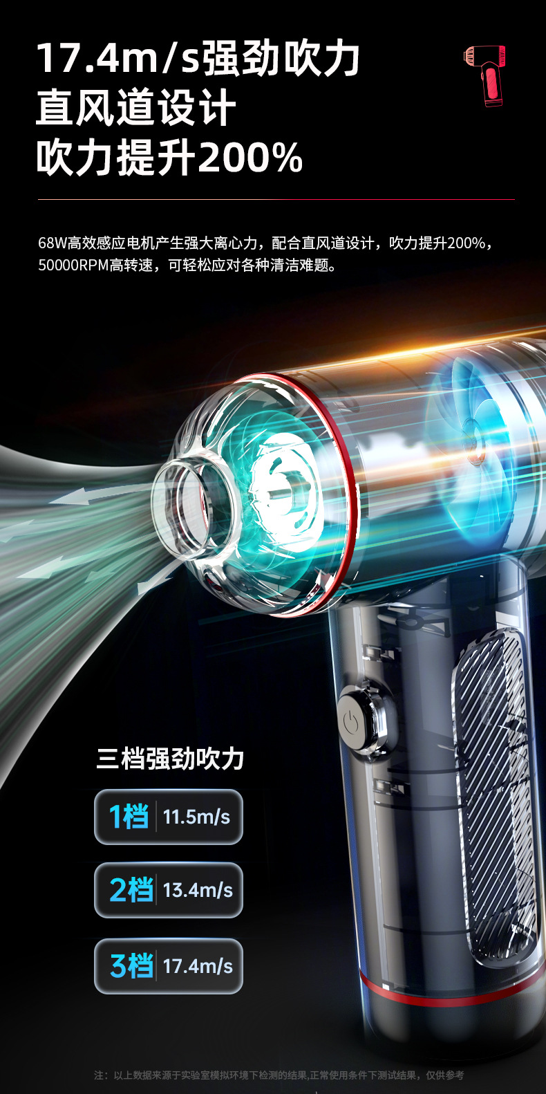 Cross-Border Car Vacuum Cleaner Three-Speed High-Power Led Lighting Long-Life Portable Handheld Car Vacuum Cleaner