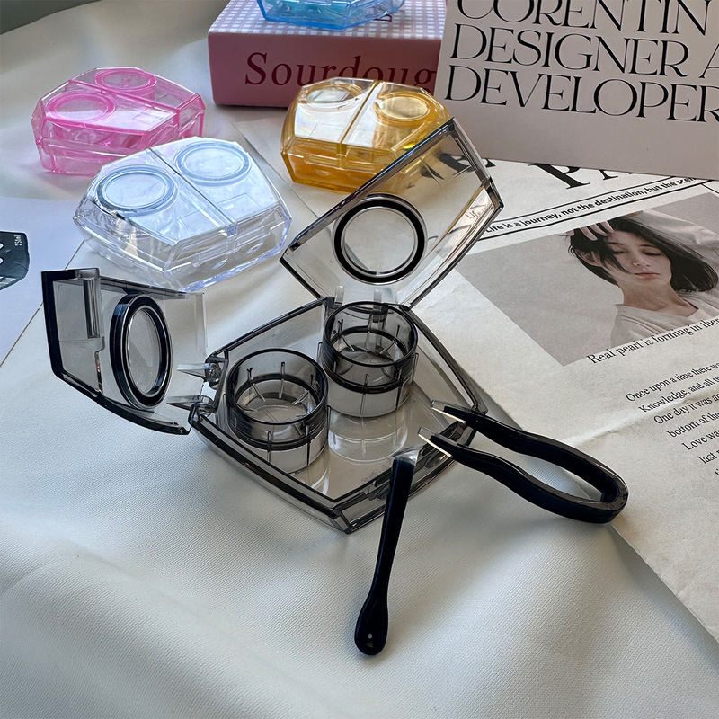 Contact Lens Case, Portable Companion Box, High-End Scissors Door, Double Flip-Top Contact Lens, Double Box, No Need to Twist the Lid