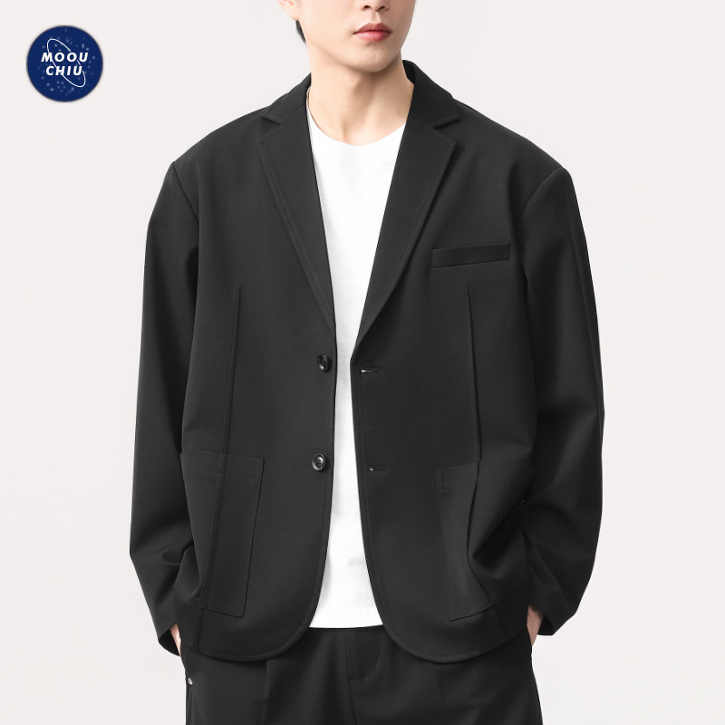 沐丘男装∣2025秋冬新款休闲西装外套男通勤帅气宽松双褶痞帅西服