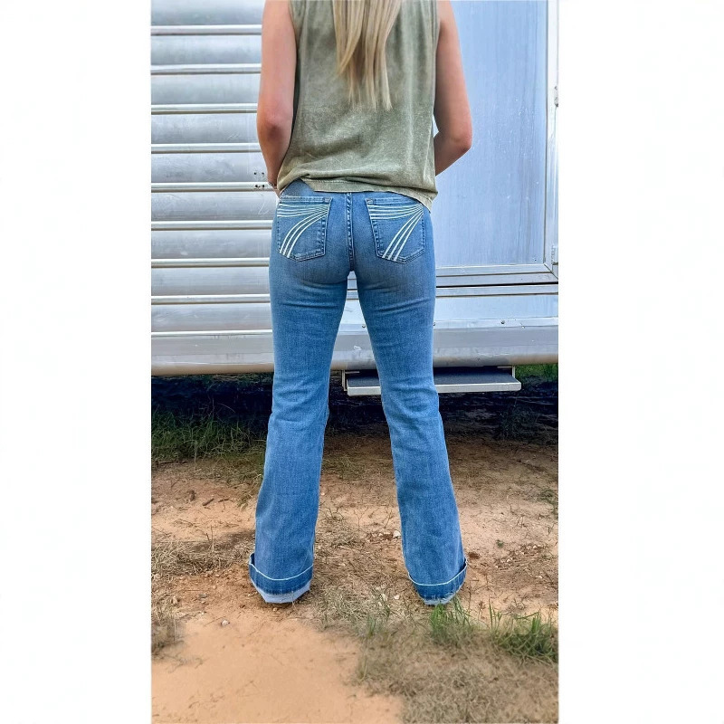 2026 Latest Hot-Selling Cross-Border Amazon Slim-Fit Stretch Mid-Waist Women's Embroidered Flared Jeans 2026 Latest Hot-Selling Cross-Border Amazon Slim-Fit Stretch Mid-Waist Women's Embroidered Flared Jeans