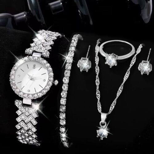 Watch set niche fashion light luxury versatile steel band watch earrings necklace bracelet ring watch set