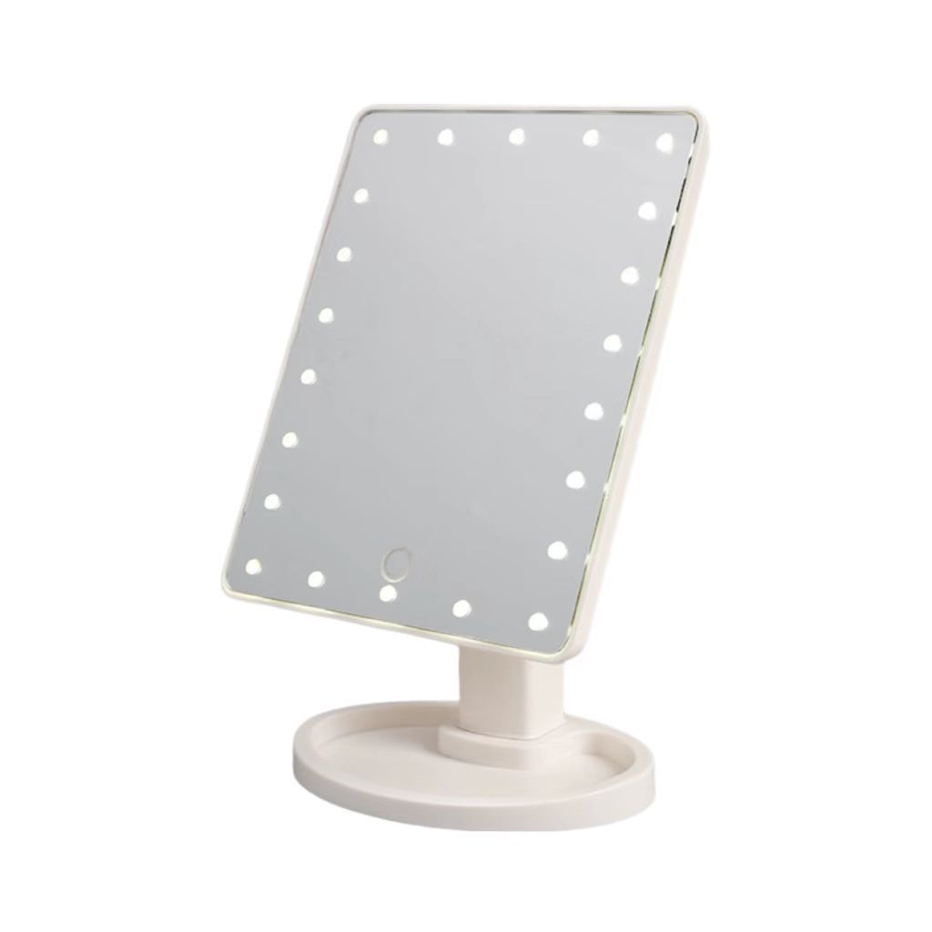 Espejo de maquillaje de almacenamiento de escritorio LED transfronterizo 16/22 luz espejo de vestidor espejo de tocador giratorio 360 sensor táctil