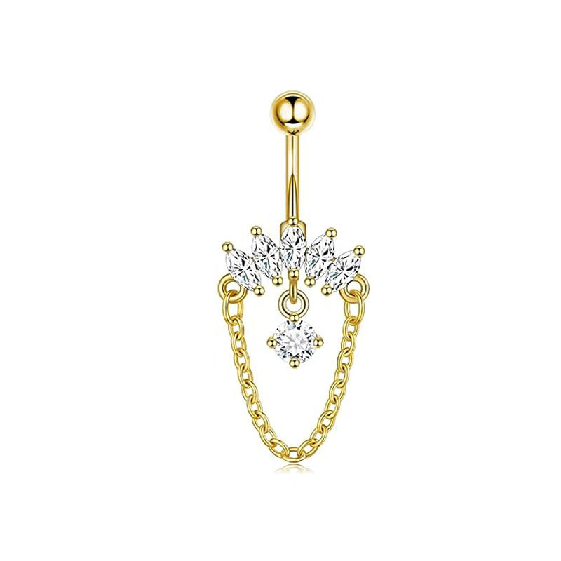Customized European American Style Stainless Steel + Copper Zircon Flower Water Drop Pendant Belly Button Ring Piercing Jewelry detail image 7