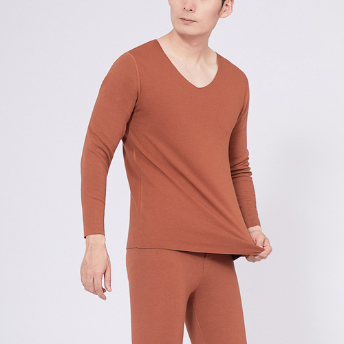 Wholesale new winter men's thermal clothing heated bottoming shirt Brushed V-neck men's German velvet thermal long-sleeved top