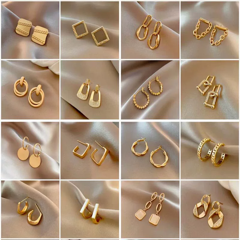 Metal silver needle, universal brand fashionable earrings, simple and elegant design, high-quality style