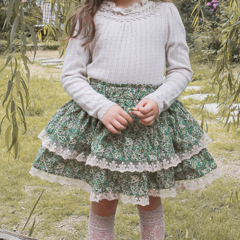 Spring Strawberry Shan Korean Children's Clothing Children's Girls Fashionable Floral Skirt Double Layer Lace Short Skirt Ready In Stock
