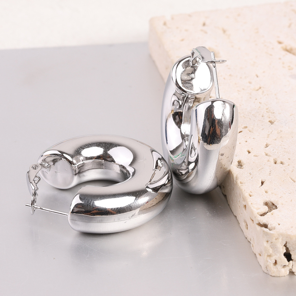 Titanium Steel Material Solid Color Pattern 1 Pair Simple Style Solid Color Plating Titanium Steel Gold Plated Earrings