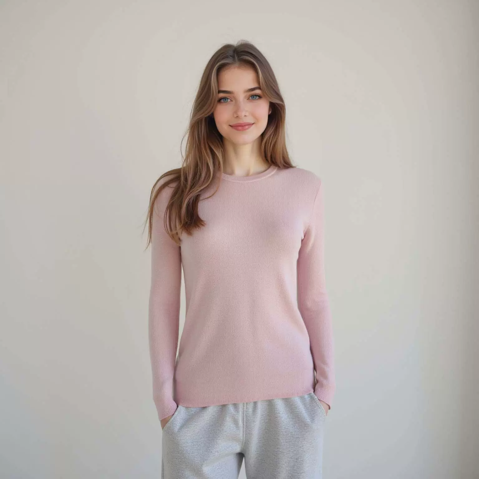 【衡嘉HJ】18针精纺羊毛衫女100羊毛针织衫女圆领套头保暖打底衫