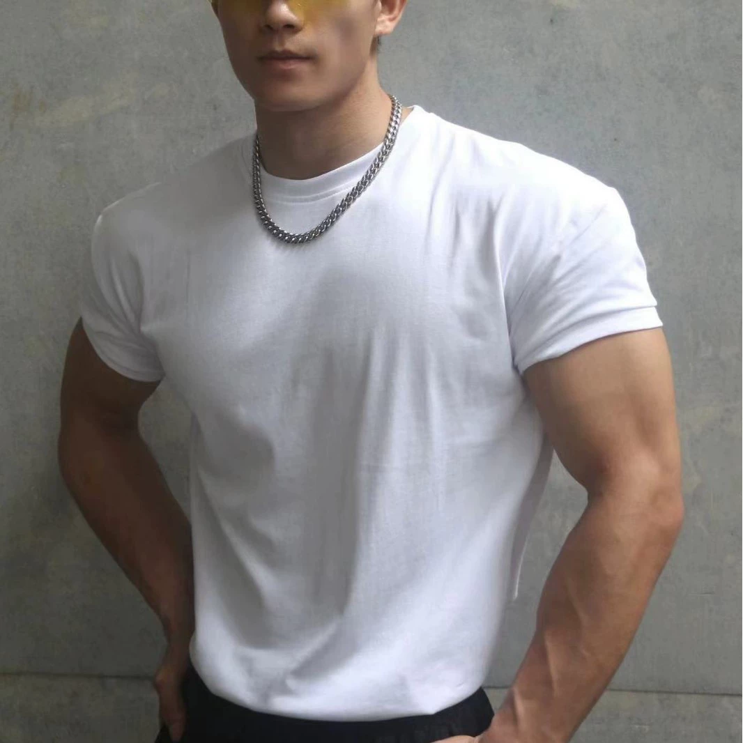 2025 Новый 230 г Тяжелый Сорона Круглый вырез Мужская тренировка с короткими рукавами Фитнес Спорт Футболка Уличный трон