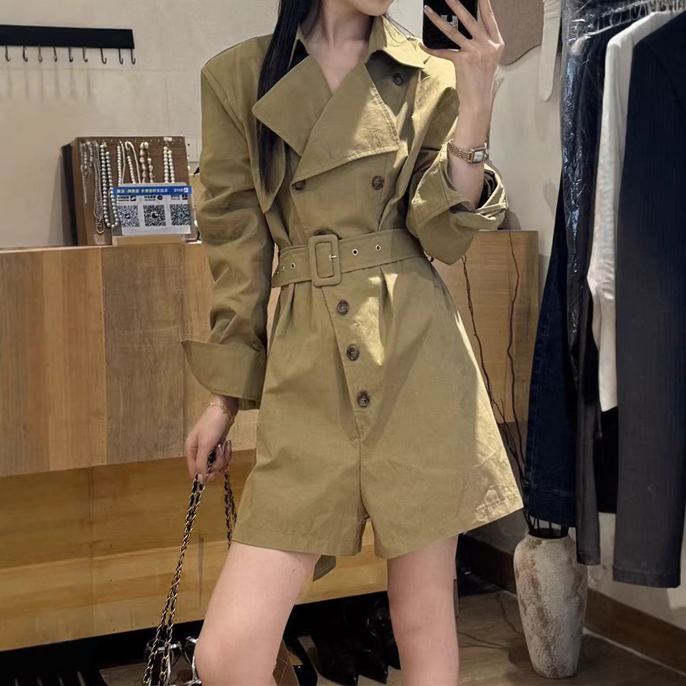 短款风衣连体短裤女早春新款韩系高级感气质英伦风收腰显瘦连体衣