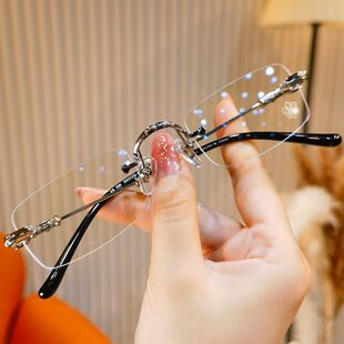 New rimless square frame reading glasses heavy industry Crow's business reading anti-blue light elderly glasses high-end glasses