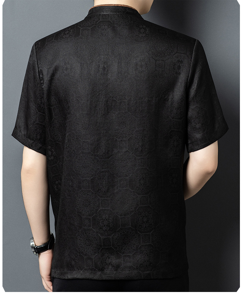 Áo sơ mi cổ đứng tay ngắn lụa tơ tằm phong cách Trung Hoa — Đen 25A098 chi tiết 13