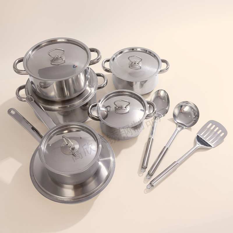 Fuente transfronteriza de olla de acero inoxidable engrosada y de fondo múltiple 15pcs combinación de olla de cocina 35pcs pot