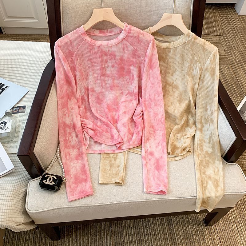 Summer New Tie-Dye Mesh Long-Sleeved T-Shirt for Women, Thin Design Blouse, Fashionable and Versatile Sun Protection Top