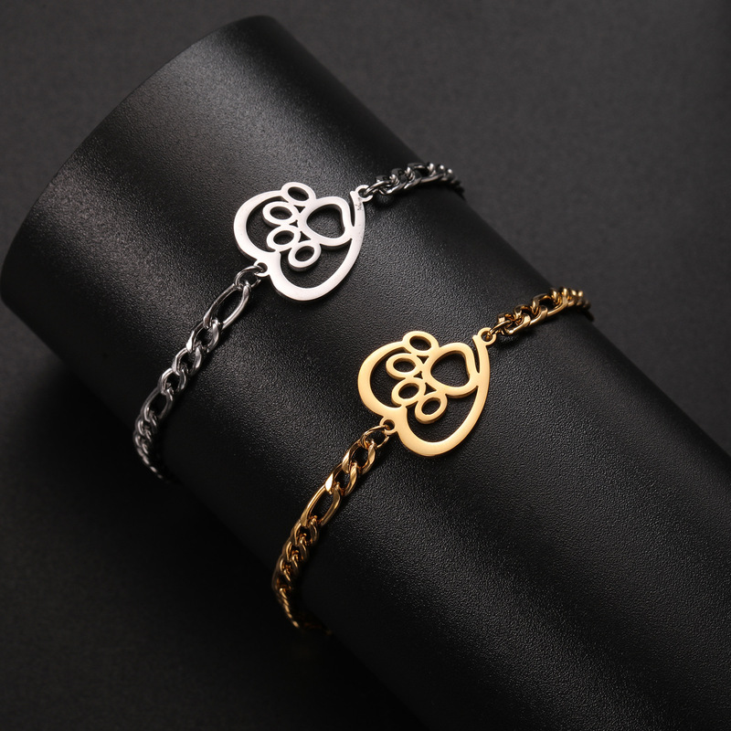Heart-Shaped Cat Claw bracelet women's stainless steel footprints Figaro chain fashion cute jewelry pet lover gift Heart-Shaped Cat Claw bracelet women's stainless steel footprints Figaro chain fashion cute jewelry pet lover gift