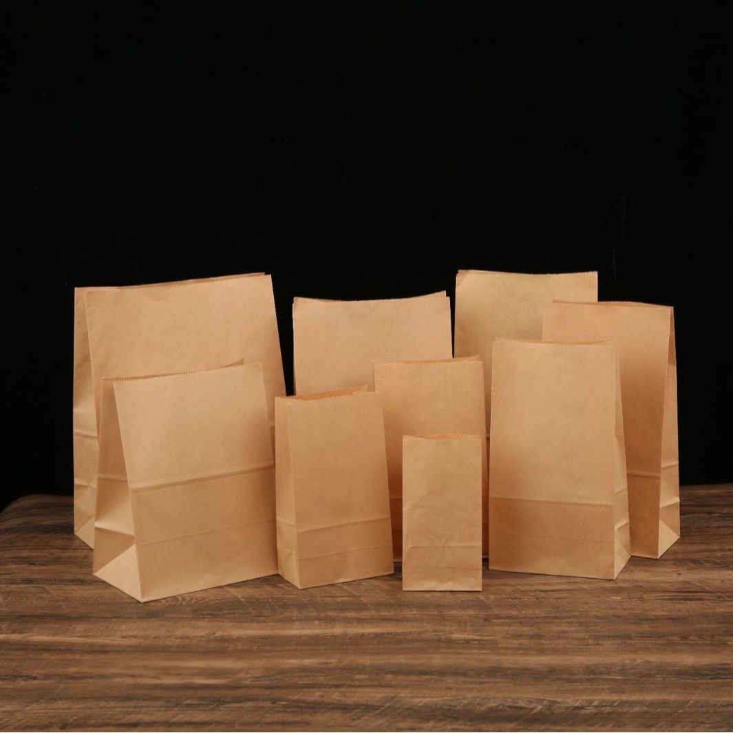 Bolsas de papel Kraft de fondo cuadrado al contado para hornear alimentos recubiertos bolsas de papel antiaceite bolsas de papel para llevar hamburguesas bolsas de almacenamiento desechables