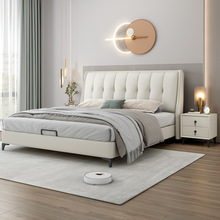 科技布床現代簡約主卧雙人1.8米大床網紅ins實木儲物意式輕奢婚床