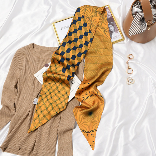 Retro French small silk scarf for women in spring and autumn, versatile small long hair band to bind hair, ribbon to tie hair, floating scarf