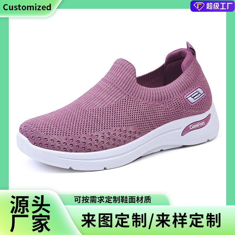 zapatos personalizados zapatos de tela de mujer zapatos casuales zapatos de calcetín de tejido volador zapatos deportivos de mujer cabeza baja redonda