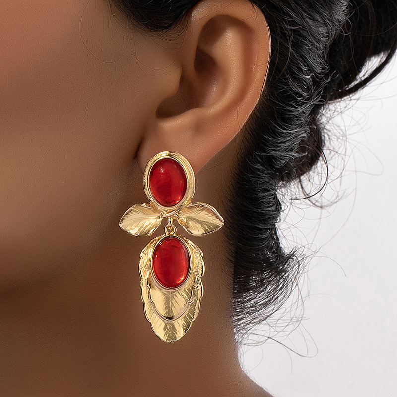 19g Weight Ear Studs Classification 1 Pair Quantity Holiday Occasion Alloy Material Oval Pattern Women's Gender Inlay Design Retro Style 1 Pair Retro Oval Inlay Alloy Ear Studs 无