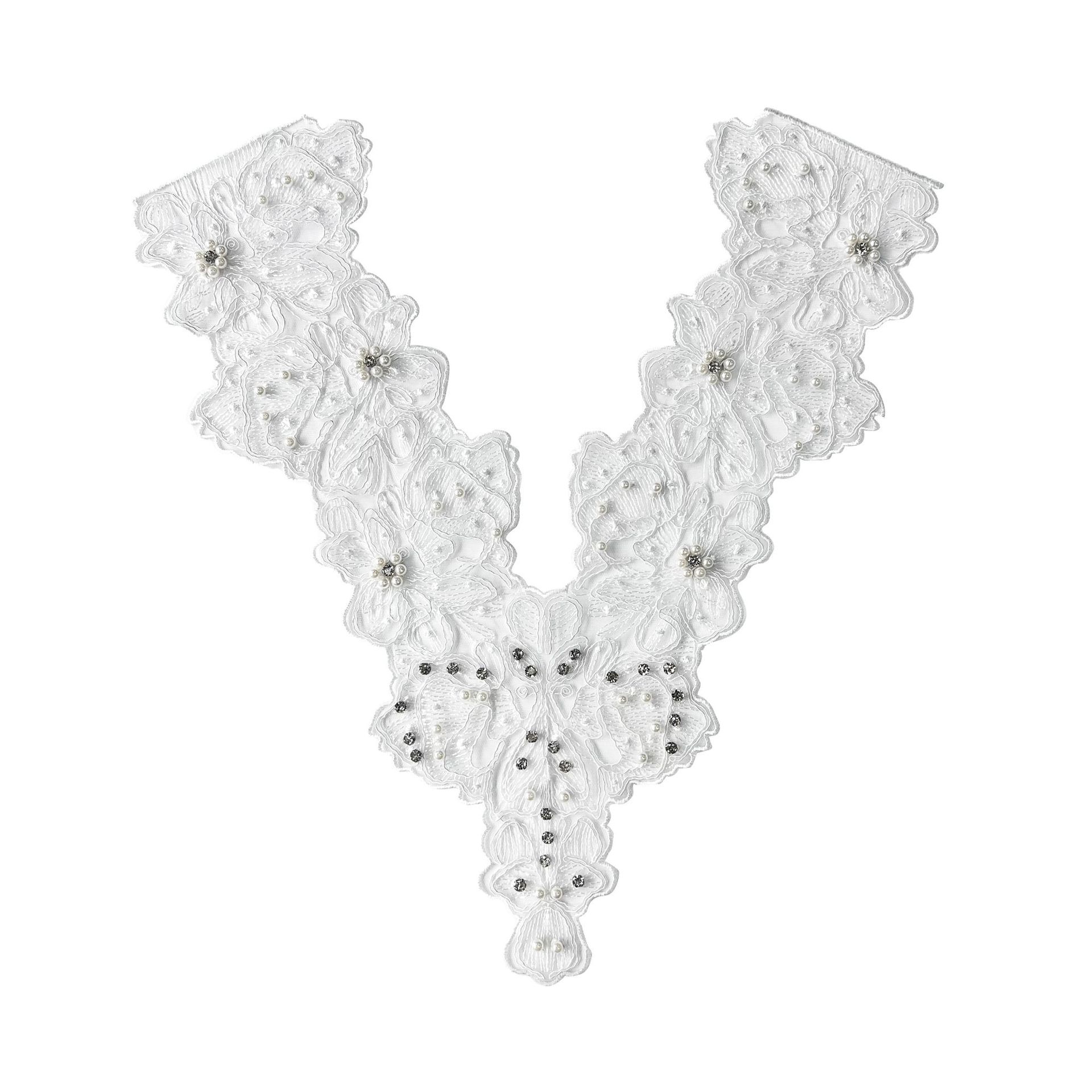 Cuello de encaje blanco ramillete hueco tridimensional cuello bordado de seda de poliéster flor cuello frontal decoración cuello falso accesorios