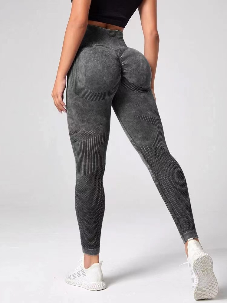 Pantalones de yoga sin costuras huecos de malla, pantalones de fitness de cintura alta, glúteos, lavado de mujer, deportes, esculpir el cuerpo, melocotón ajustado