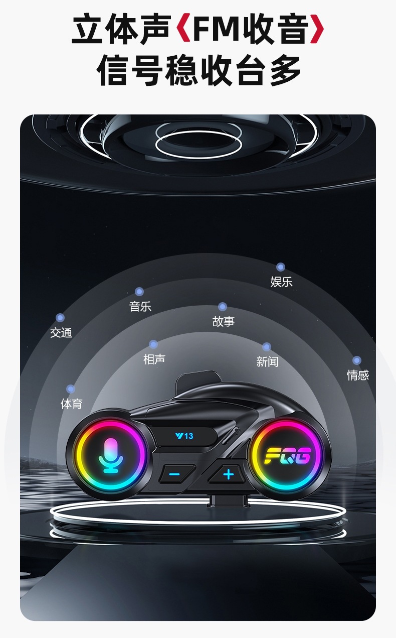 Cross-Border New Model Y13 Helmet Bluetooth Headset Fm Radio Waterproof Noise Reduction Motorcycle Headset Helmet Headset