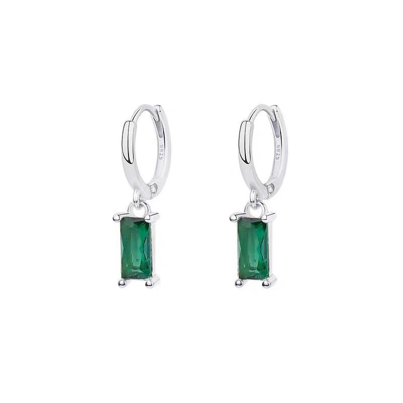 925 plata esterlina pendientes de zircón de color mujer Europa y América ligera de lujo cuadrados pendientes temperamento in pendientes pendientes de orejas