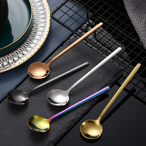 Manufacturer wholesale 304 stainless steel coffee spoon creative small round dessert spoon stirring spoon ice cream long handle spoon