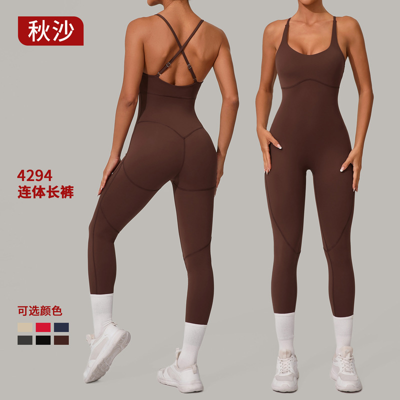 Autumn Sand Crossed Beauty Back Summer Jumpsuit Stitching Sports Adjustable Shoulder Strap Yoga Fitness Jumpsuit 4294