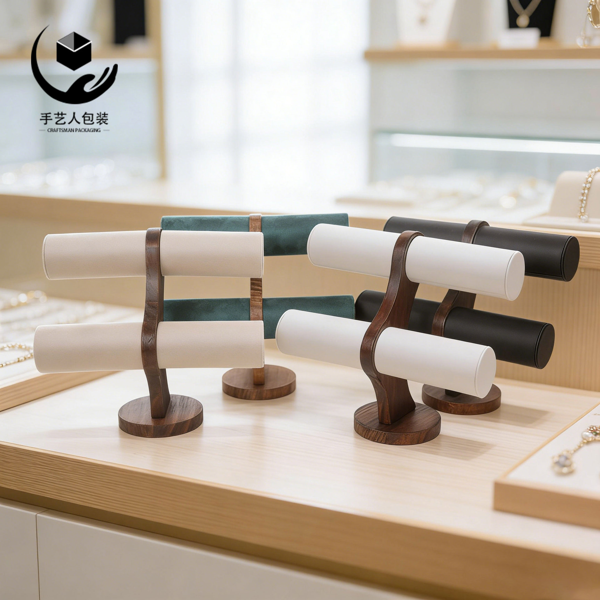 Exhibidor de Pulseras y Relojes de Madera de Nogal para Exhibición de Joyas